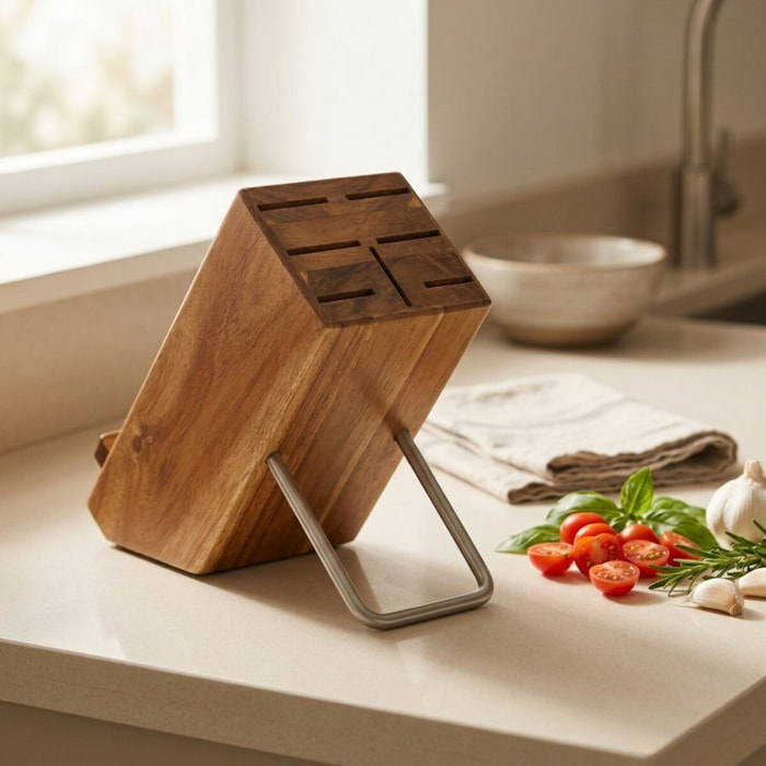 Bloc pour 7 couteaux avec support pour tablettes Nirosta