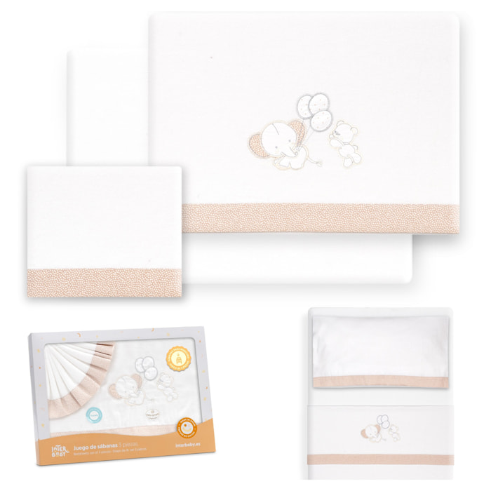 Triptico Minicuna Franela Oso Elefante Globos Bco/Beig