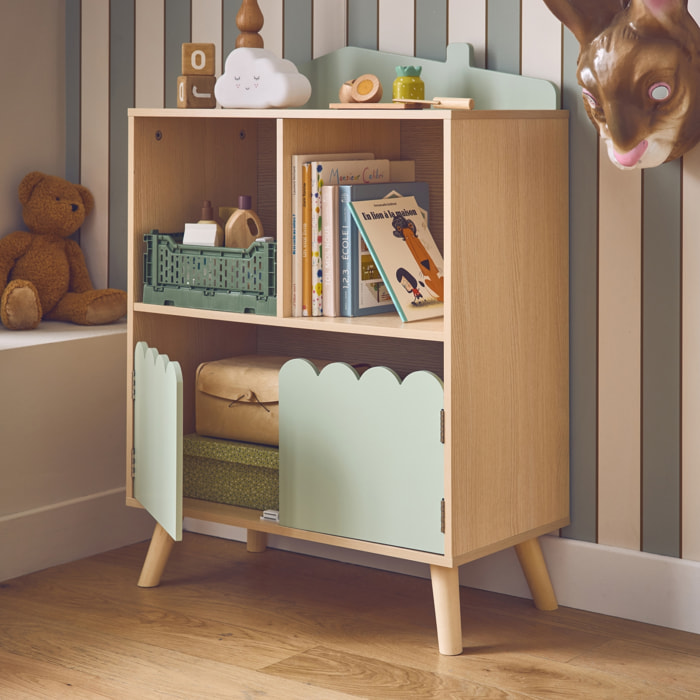 Bibliothèque enfant décor bois 2 étagères 2 portes AZUR