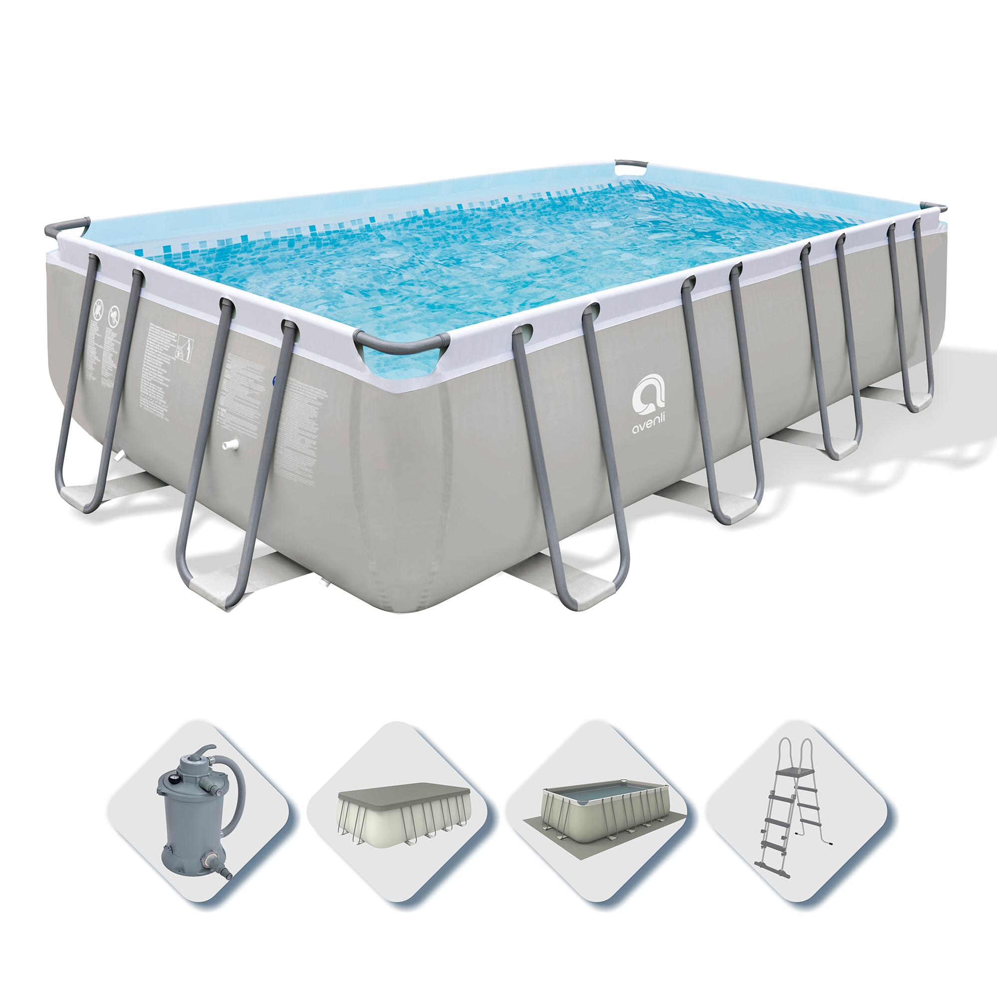 Piscina Fuoriterra Rettangolare con Struttura in Acciaio Avenli 17728-1EU 549x305x122cm Pompa a Sabbia, Scala e Teli Inclusi