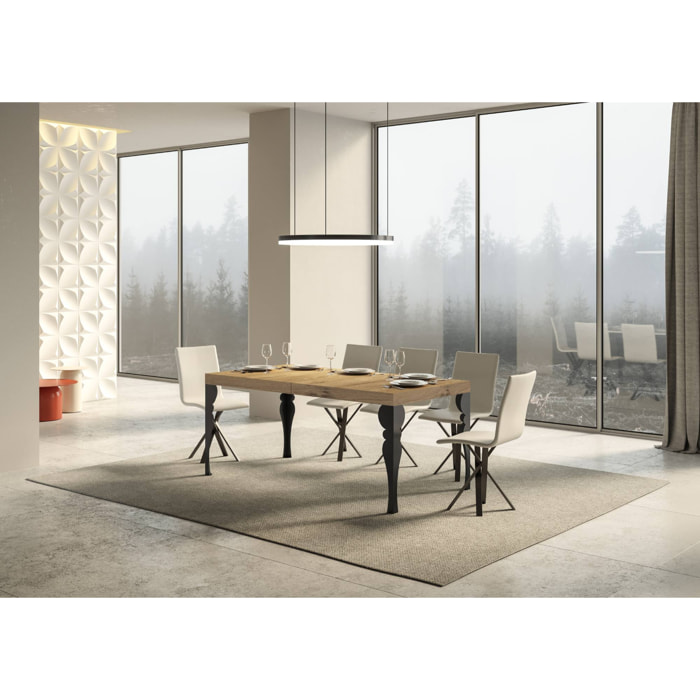 Mesa extensible 90x200/304 cm Paxon Roble Natural estructura Antracita