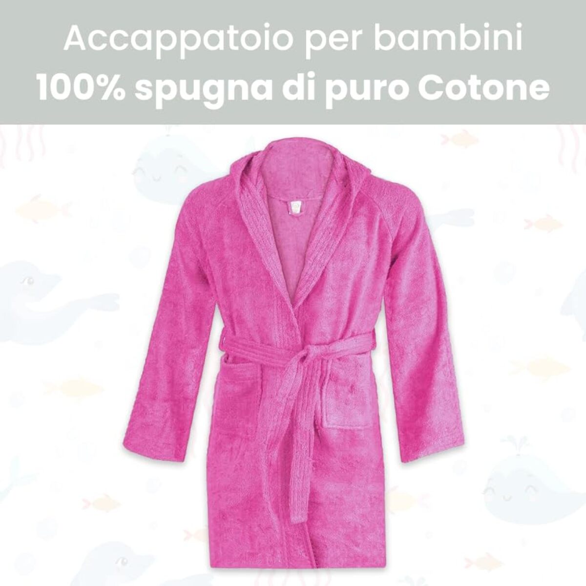 Accappatoio Bambino e Bambina, spugna di cotone, , Assorbente, Morbido, , Certificato Oeko-Tex. Fuxia