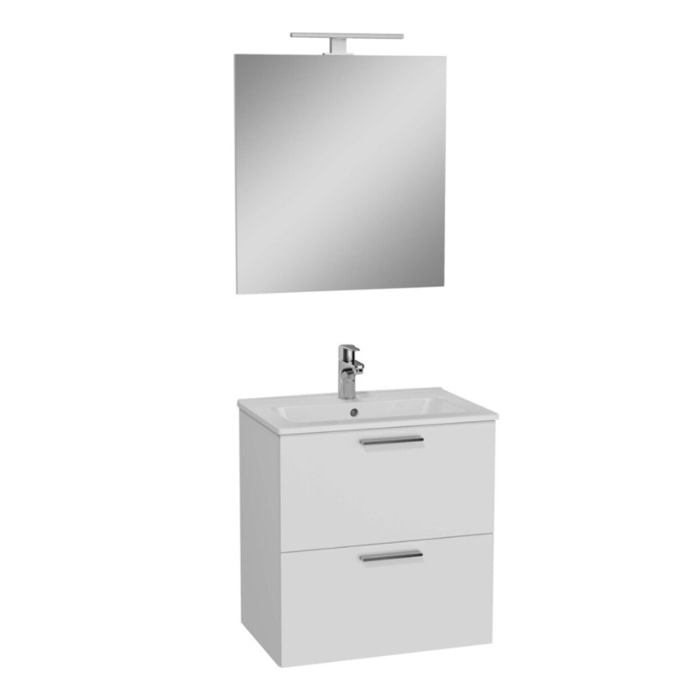 Mia ensemble avec meuble pré-assemblé 59x61x39,5 cm + miroir + lavabo + éclairage LED, blanc brillant (MIASET60B)