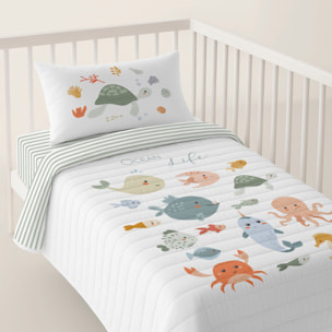 Cool Kids - Colcha Bouti Estampada - Reversible - Infantil - 100% Algodón - Cuna - Ocean Life