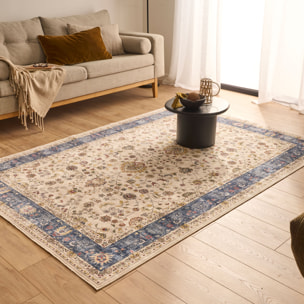 OTTOMAN - Tapis à poils courts doux à motif arabesque bleu