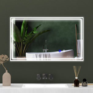 Miroir LED mural de salle de bain - 100L x 60H cm - luminosité réglable 3 couleurs - interrupteur tactile - système antibué