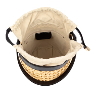 Baone borsa a mano donna. Pelle autentica combinata con paglia.