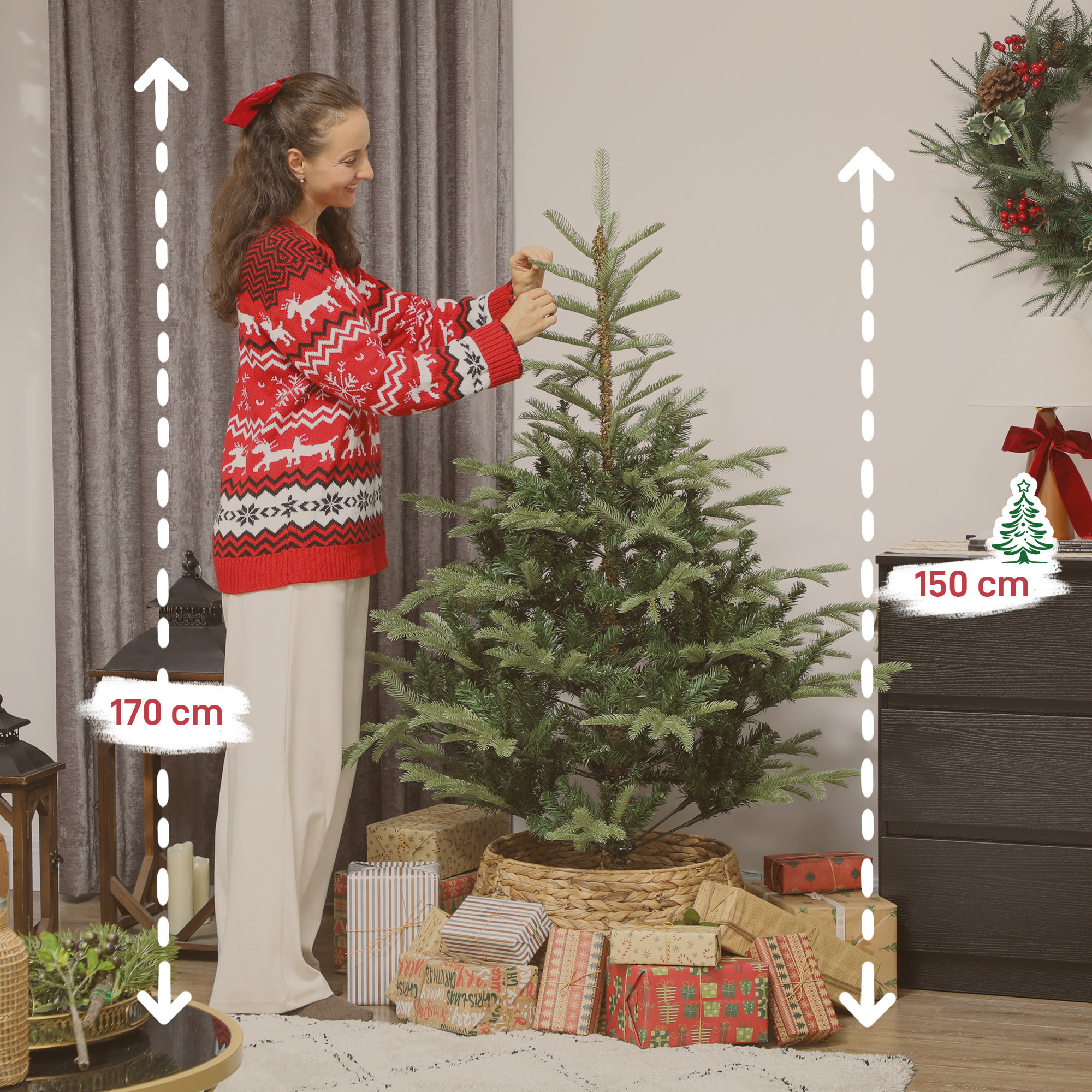 Árbol de Navidad Artificial 150 cm, Árbol de Navidad con 492 Ramas Densas y Soporte Metálico Plegable, Fácil Montaje, para Salón, Interior, Verde