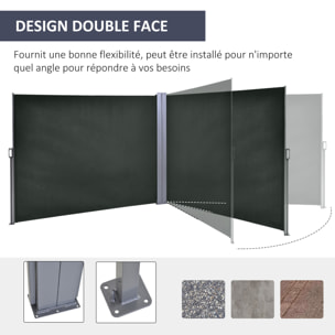 Double store latéral brise-vue paravent rétractable dim. 6L x 1,60H m polyester anti-UV haute densité gris