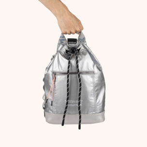 Mochila Saco Adaptable Metalizada en Poliamida Reciclada DEEP RECYCLED DRAWSTRING BACKPACK PLATA