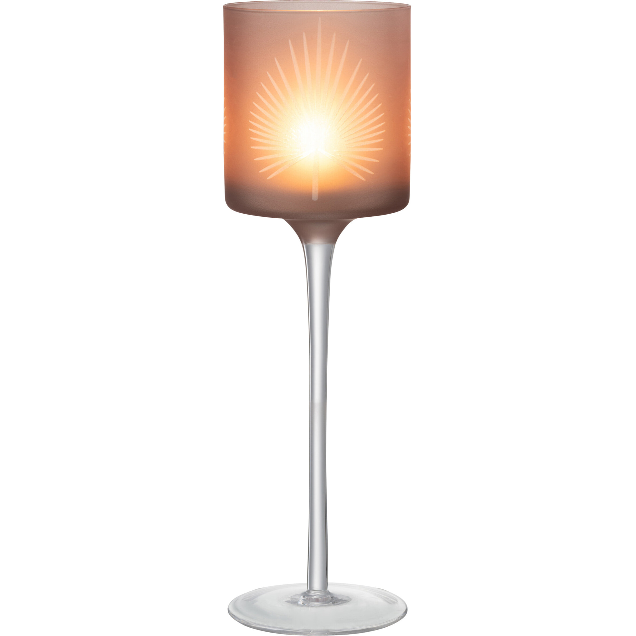 J-Line photophore + Pied Feuille de palmier - verre - beige - large