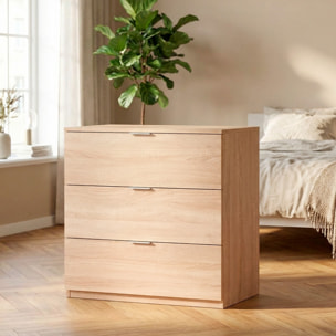 Cassettiera 3 Cassetti Comodino Senza Piedi Comò Mobile Camera da Letto Salvaspazio Design Minimal Moderno 77 x 38 x 80 Cm Rovere Canadese