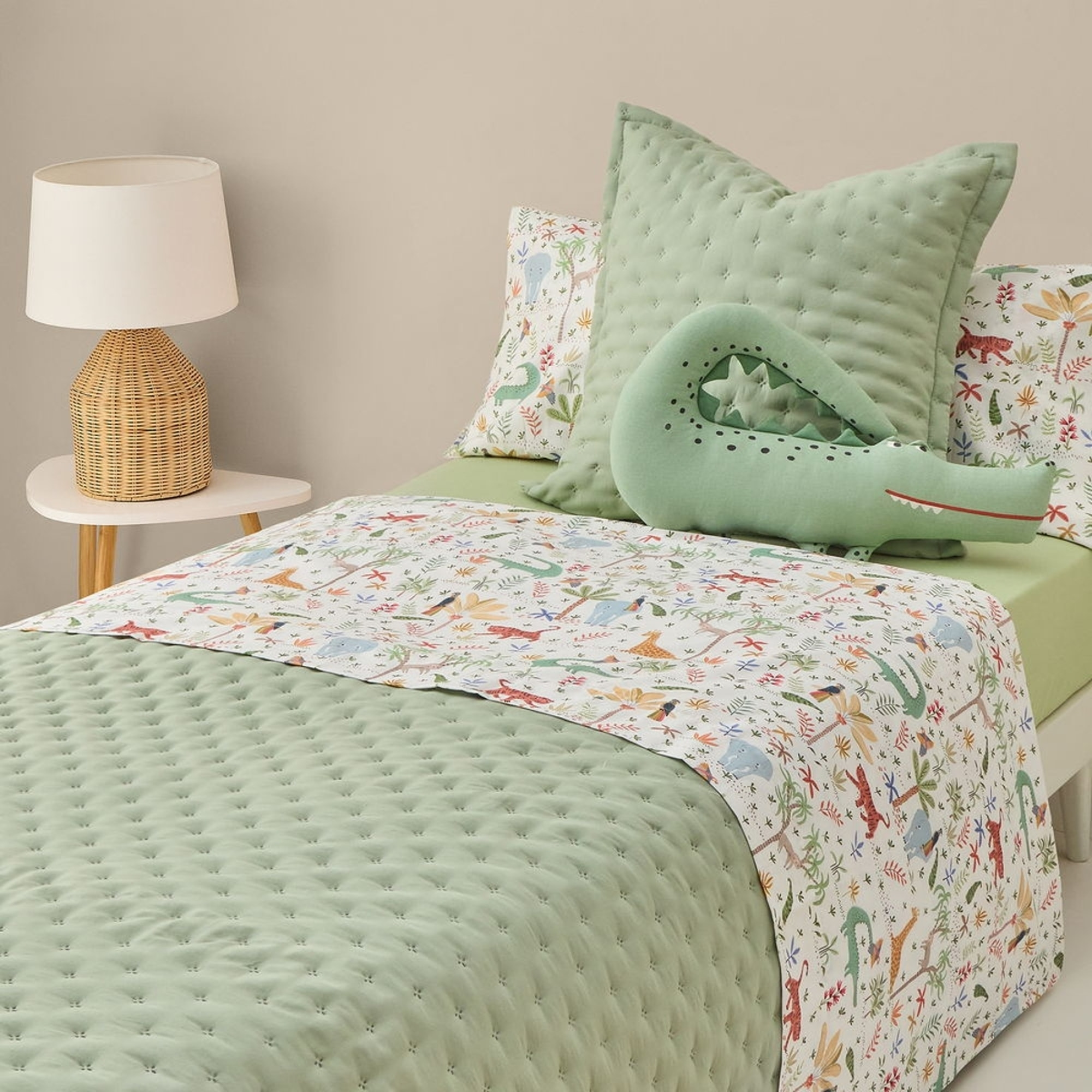 Sábana de algodón 180 hilos animales Selva color blanco 100% Algodón percal