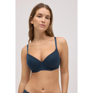 Reggiseno con ferretto imbottito a coste con pizzo blu navy, coppe B e C