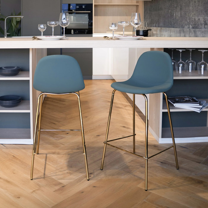 Lot de 2 chaises pour îlot central 65 cm en cuir synthétique vert - Henrik