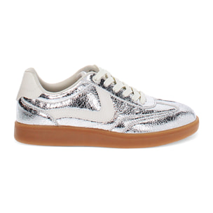 Sneakers donna argento in crack laminato