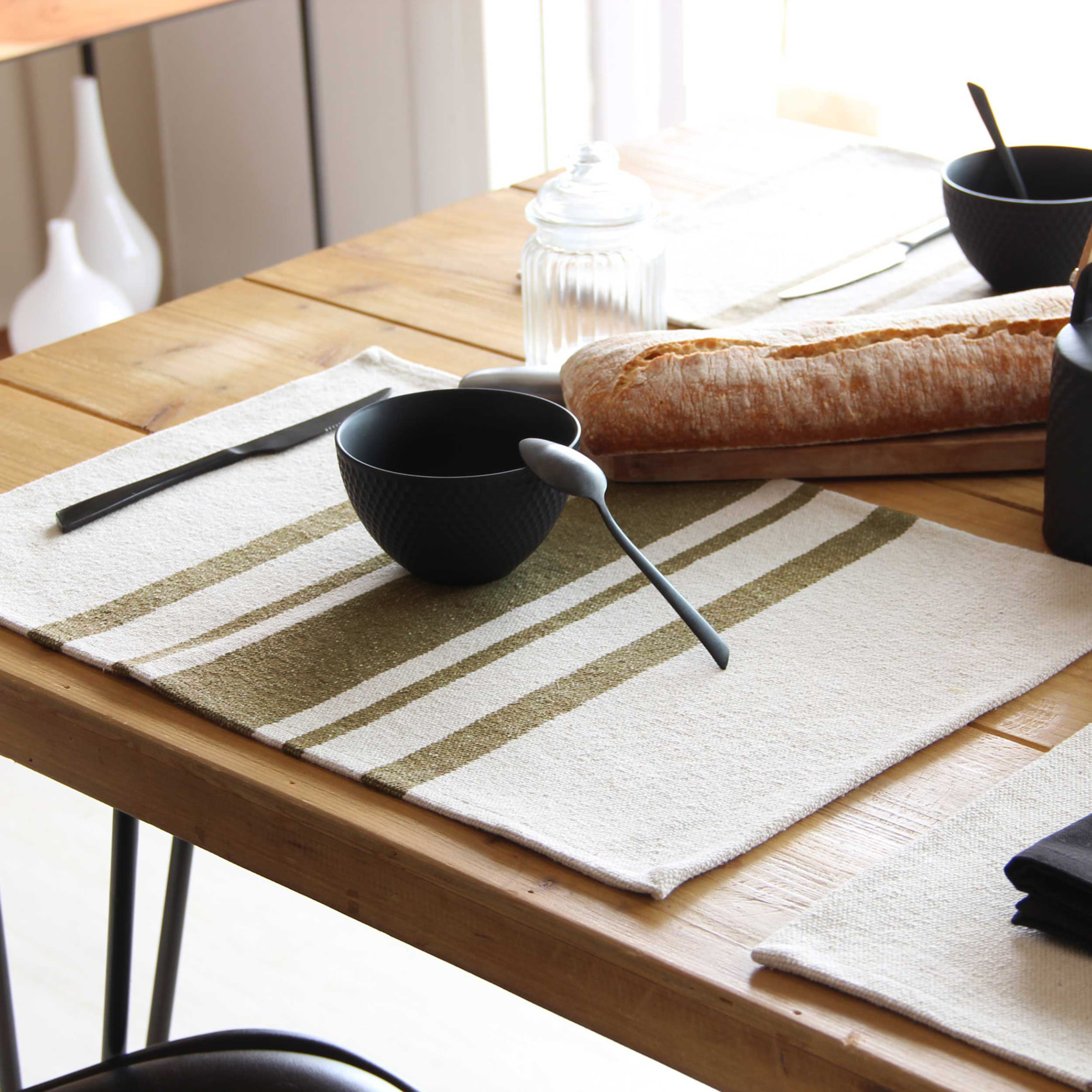 Lot de 4 Sets de table coton épais Rustique - Kaki