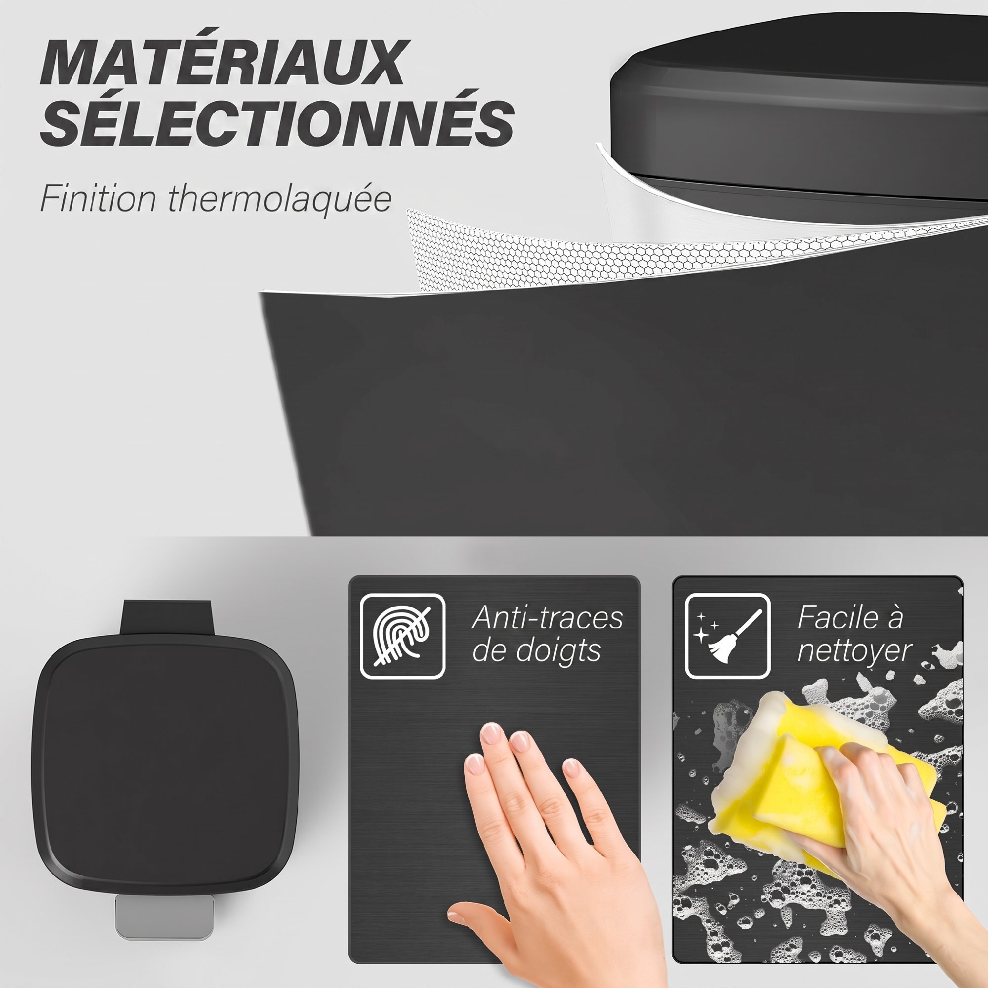 Poubelle de cuisine 20L - poubelle à pédale acier inox noir