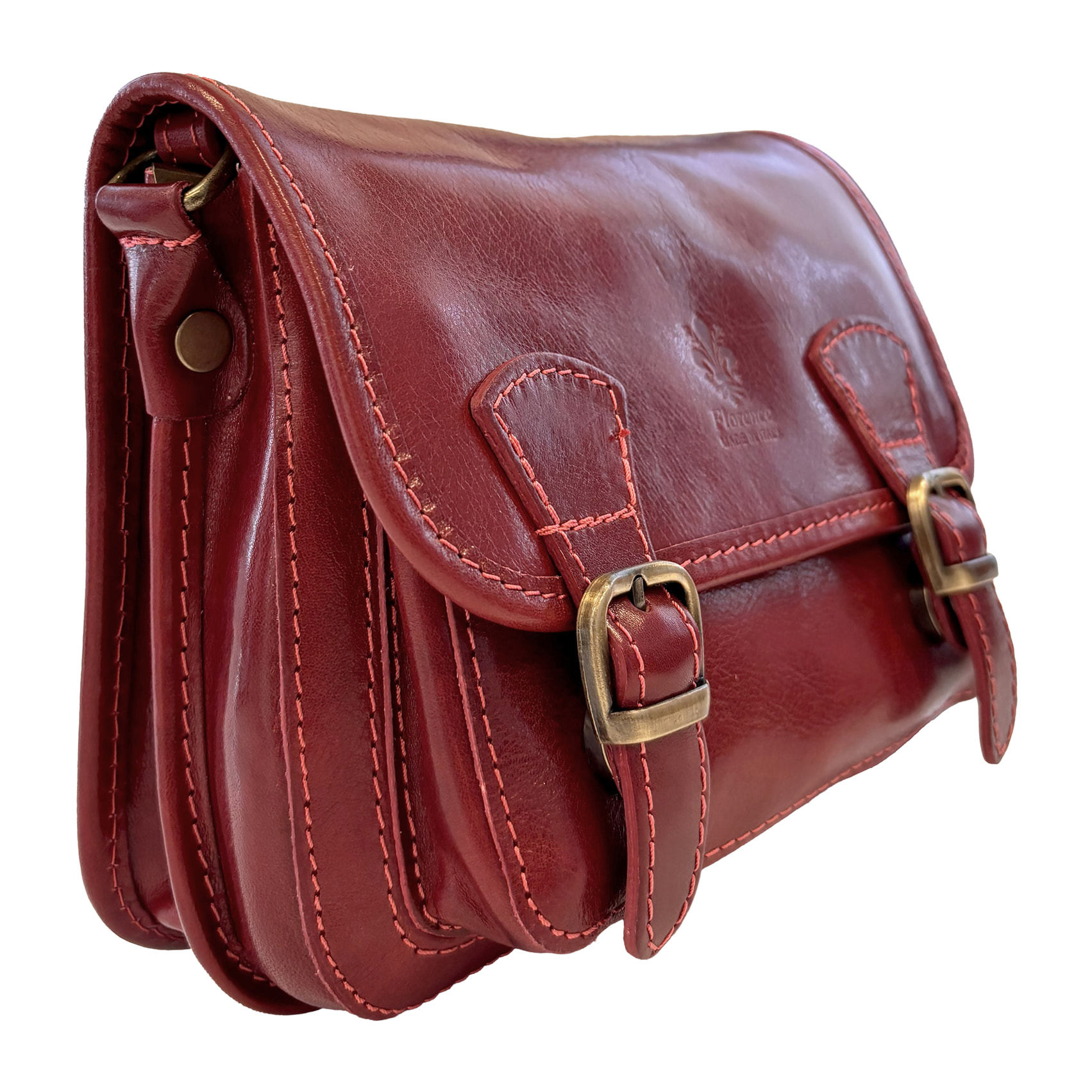 Borsa a Tracolla in Pelle da Donna, Tracolla Vintage con Doppia Fibbia e Chiusura Magnetica