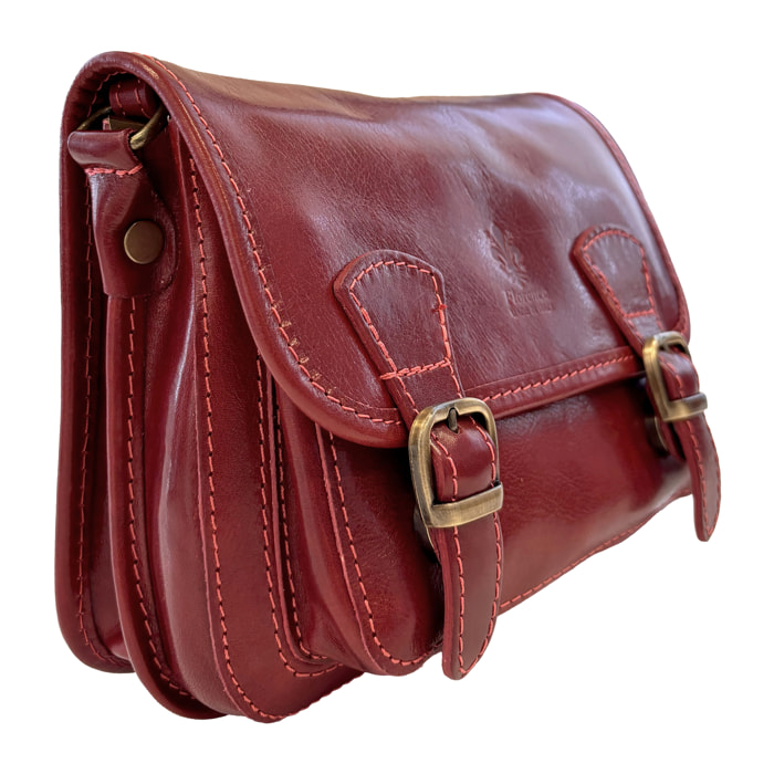 Borsa a Tracolla in Pelle da Donna, Tracolla Vintage con Doppia Fibbia e Chiusura Magnetica