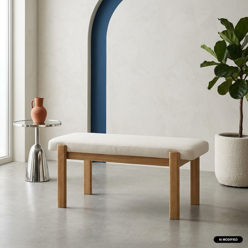 Banc, bout de lit bois d'hévéa teinte naturelle et tissu texturé NOMA