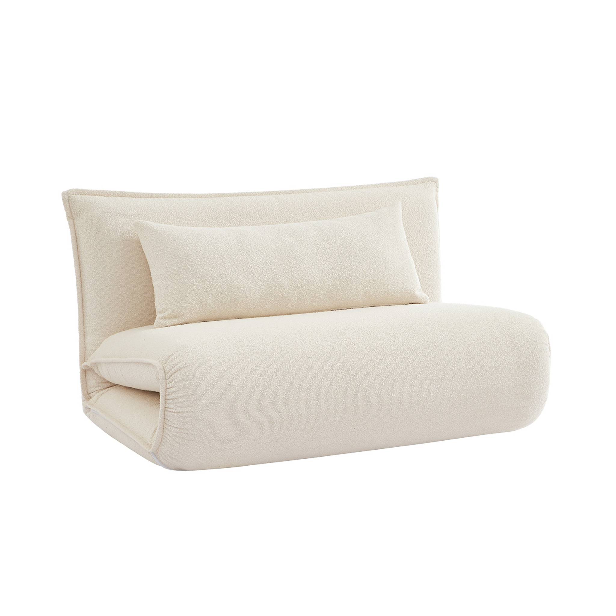 Chauffeuse convertible 2 places en bouclette texturée blanc cassé L 120 x P 80 x  H 66 cm - Fleeep