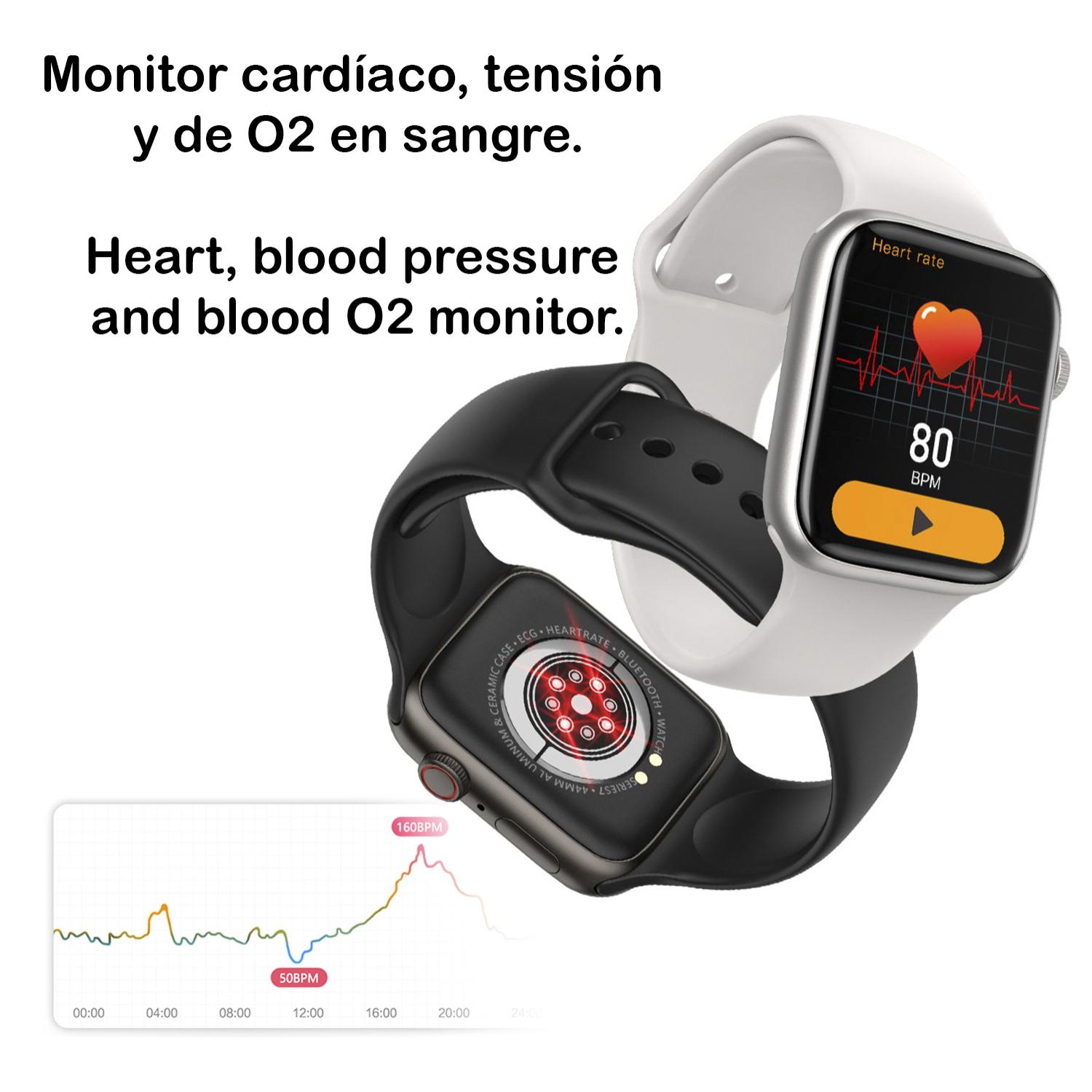 Smartwatch KD07 con cardiofrequenzimetro, pressione sanguigna e monitor O2. 5 modalità sportive. Chiamate Bluetooth.