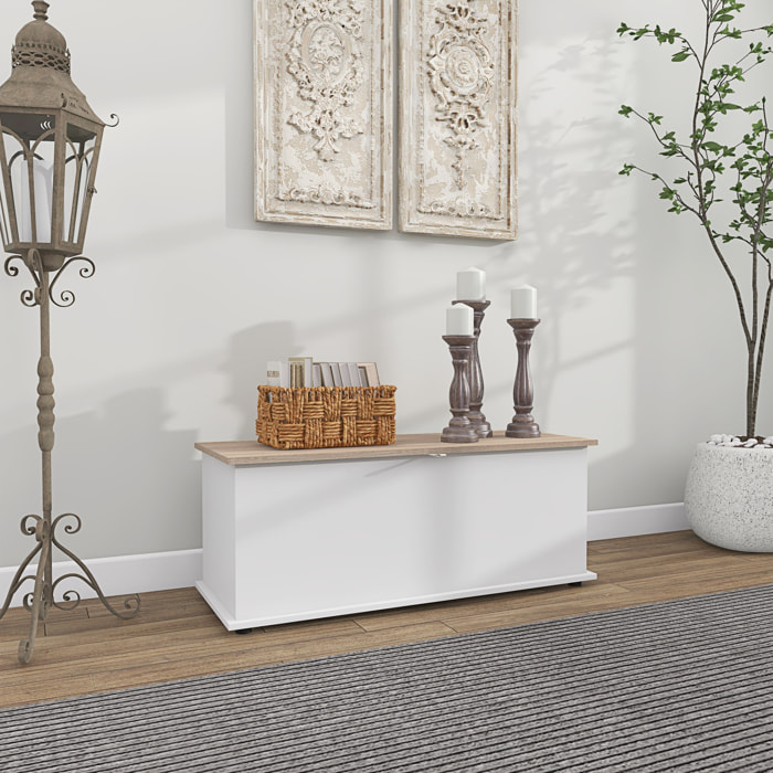 Baúl de Almacenamiento de Madera Arcón de Almacenamiento con Tapa Carga Máx. 60 kg para Dormitorio Salón 100x40x40 cm Natural y Blanco