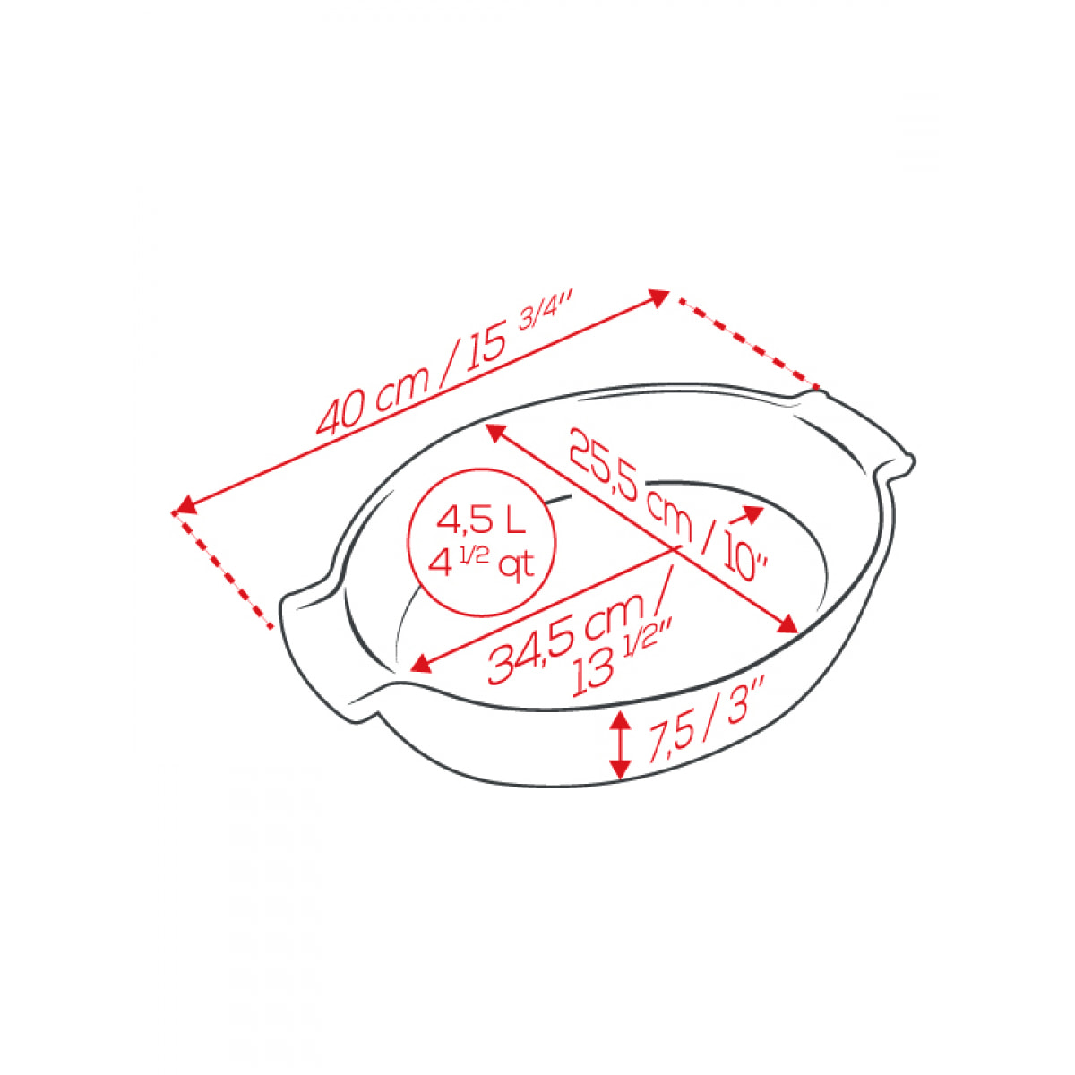 Plat four céramique ovale rouge 40 cm - 13 1/2“ Appolia