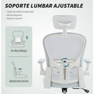 Silla de Oficina de Malla, Silla de Escritorio Giratoria con Función Basculante, Respaldo Alto, Reposacabezas Ajustable, Soporte Lumbar 4D, Brazo Abatible, Altura Ajustable, Blanco