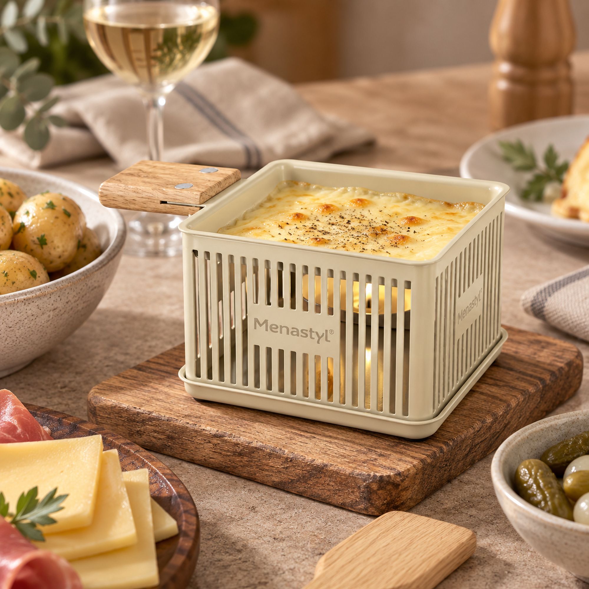 Raclette à la bougie montagne 1personne en acier carbone creme