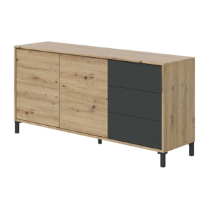 Credenza Concord, Madia moderna a 2 ante e 3 cassetti, Buffet da soggiorno, Mobile porta TV, Madia per salotto, cm 154x41h74, Rovere nodi e Antracite