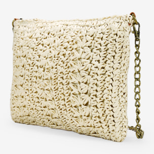 Bolso de rafia beige con asa de cadena