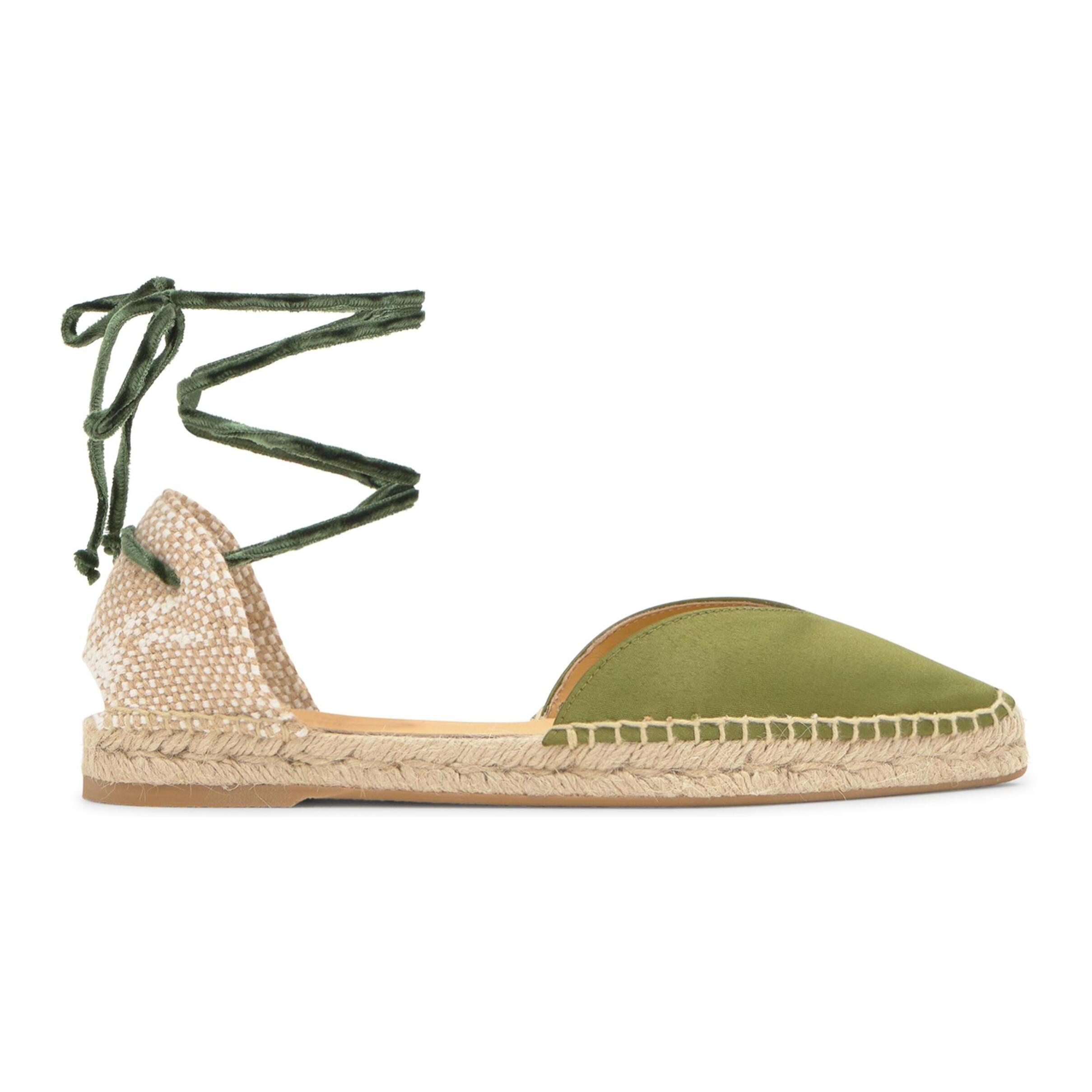 Alpargata plana Brava en raso con cordones de terciopelo y punta afilada