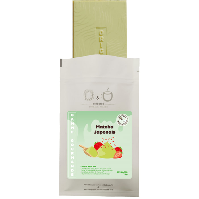 O&O Tablette de Chocolat Blanc 35% BIO - Vanille de Madagascar et Matcha Japon - 75g