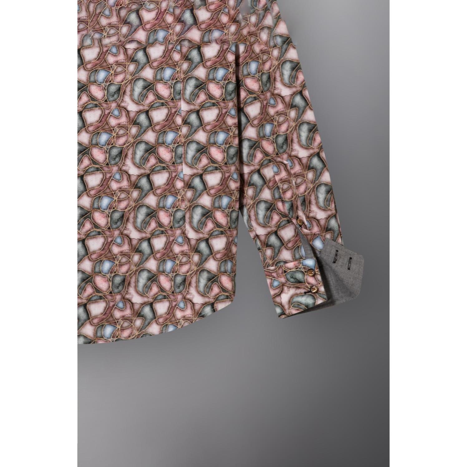 Camicia Uomo 2bottoni Button Down Doppio Collo Slim Popeline Stampato Rosa Cipria Piombo