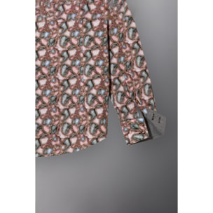 Camicia Uomo 2bottoni Button Down Doppio Collo Slim Popeline Stampato Rosa Cipria Piombo
