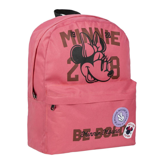 Mochila casual de minnie - color coral - 32x12x42 cm - fabricada en poliéster