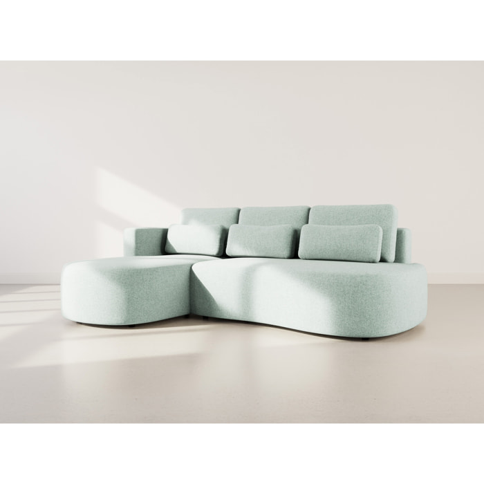 Mahina - canapé d'angle gauche 4 places convertible avec coffre en tissu texturé - Bleu