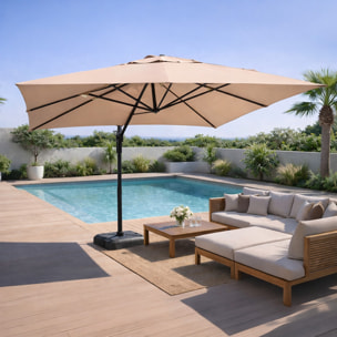 Parasol rectangulaire 3x4m déporté rotatif taupe en aluminium NAVIA