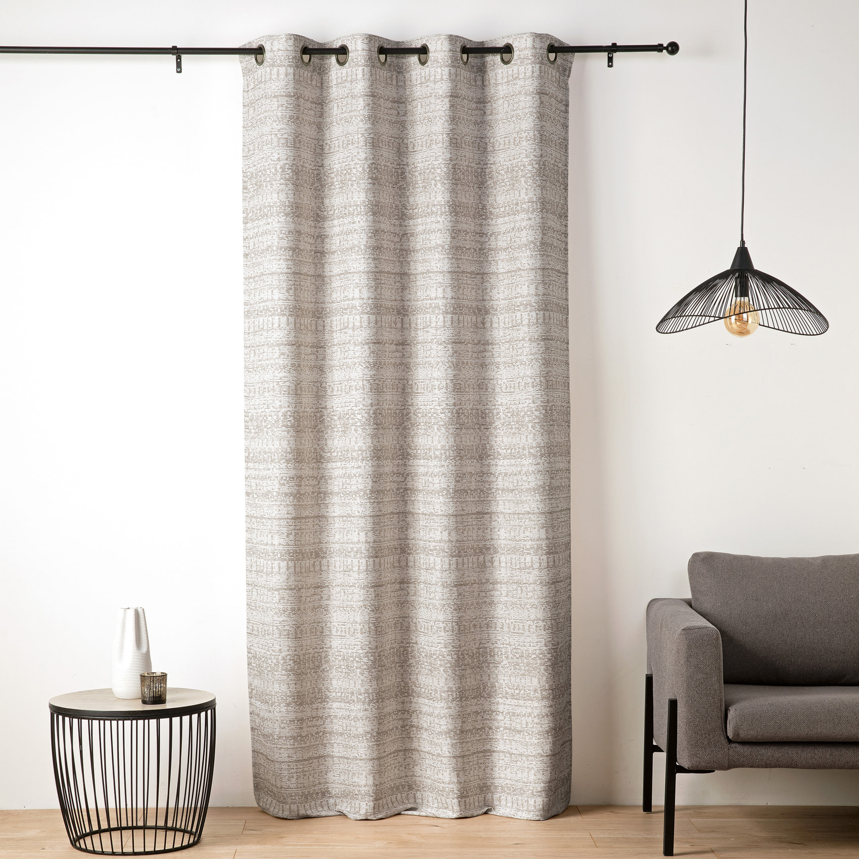 Rideau jacquard texturé inspiration minérale à oeillets - Beige