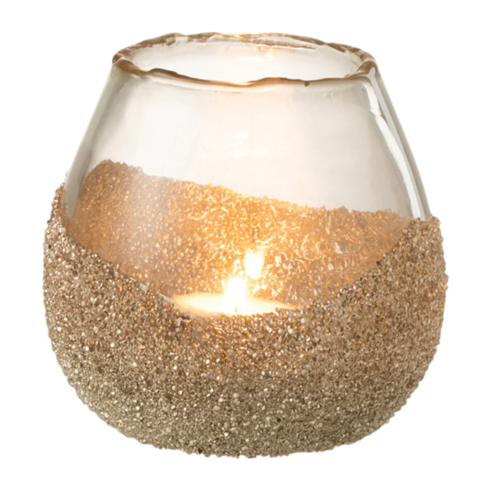 J-Line bougeoir 1/2 Perles Rond - verre - or - small