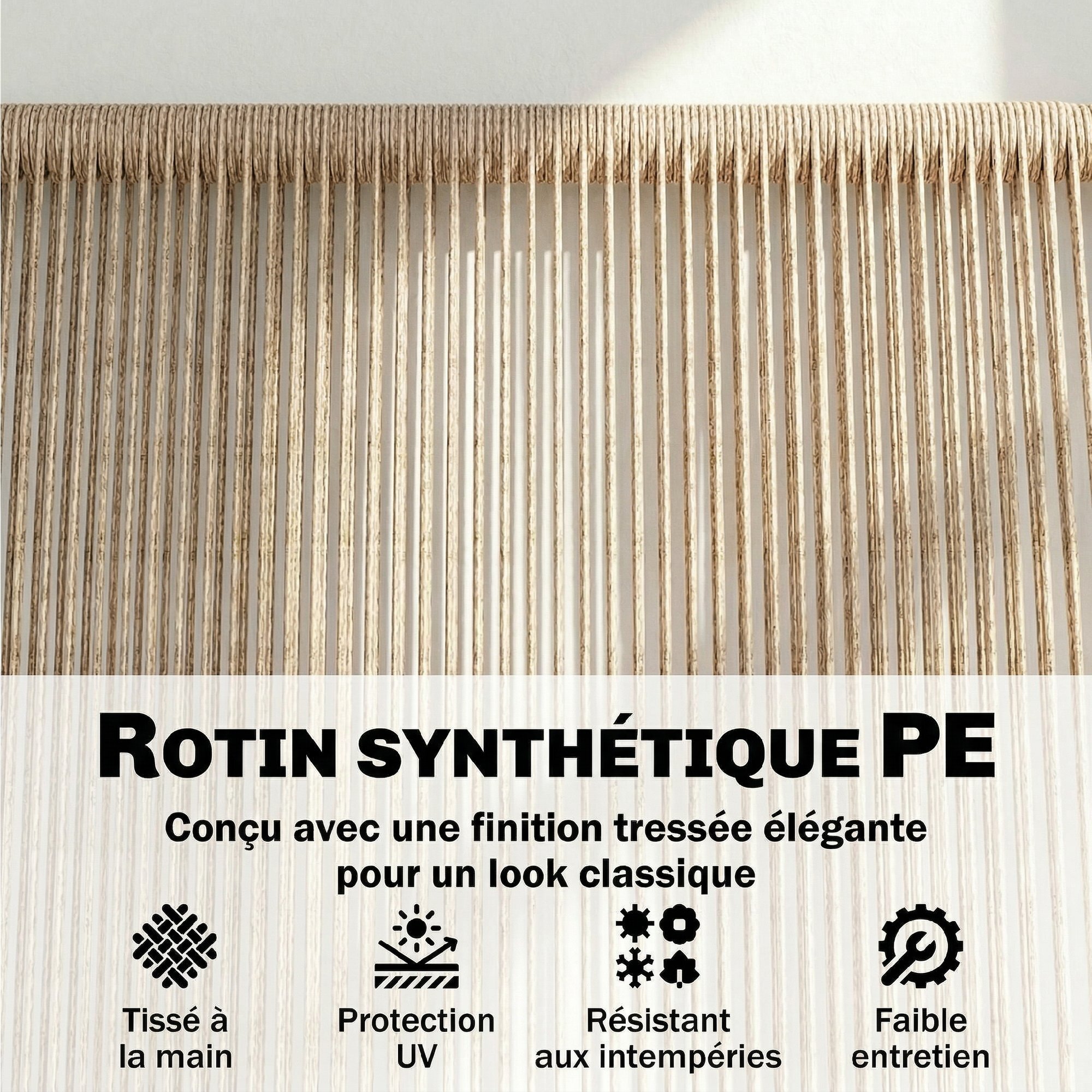 Banc de jardin 2 places design résine filaire effet rotin naturel métal noir