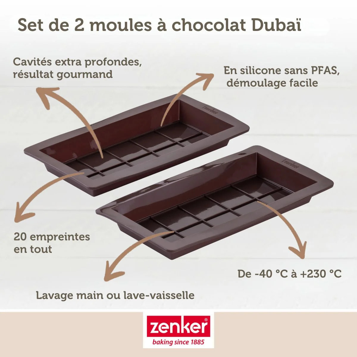 Deux moules à tablettes chocolat de Dubaï en silicone Zenker Special Creative