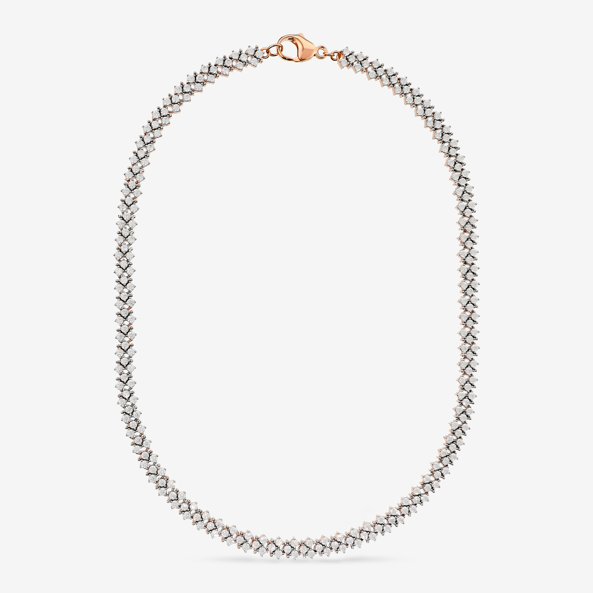 Collana Tennis Bicolore Doppia con Cubic Zirconia Bianche placcata Oro Rosa 18Kt