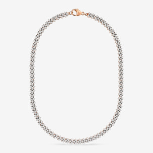 Collana Tennis Bicolore Doppia con Cubic Zirconia Bianche placcata Oro Rosa 18Kt