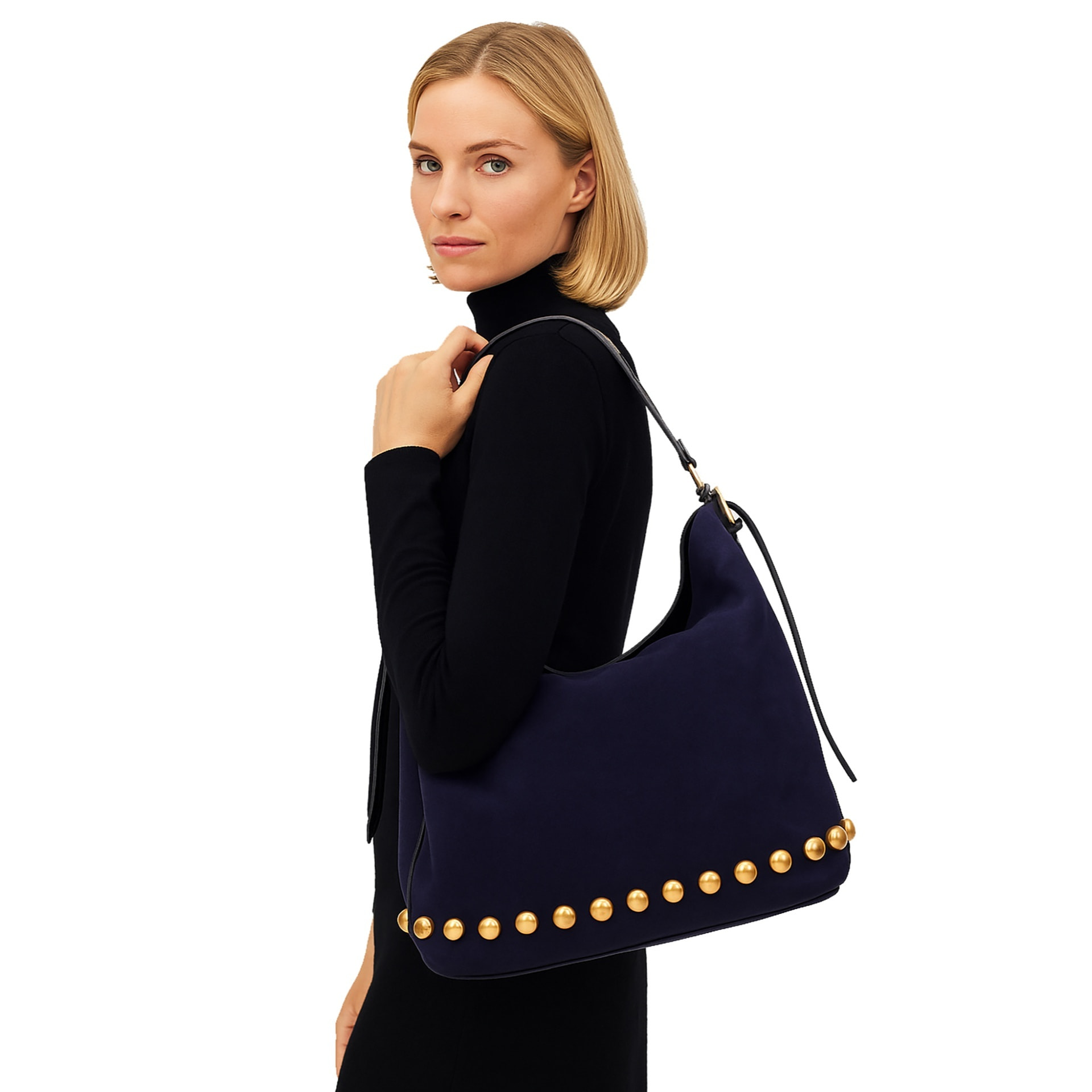 Borsa a spalla da donna Made in Italy - Modello Seraphina Plus - Pelle scamosciata - 31.0 x 31.0 x 15.0 cm