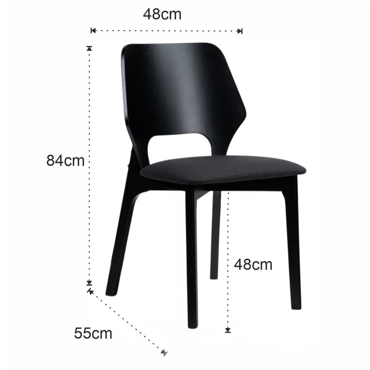 Lot de 2 chaises Tomasucci NATACHA, en bois noir et tissu noir, 48 x 55 x H.84 cm