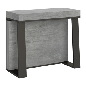 Console extensible 90x40/288 cm Asia Gris Béton rallonges internes cadre Anthracite