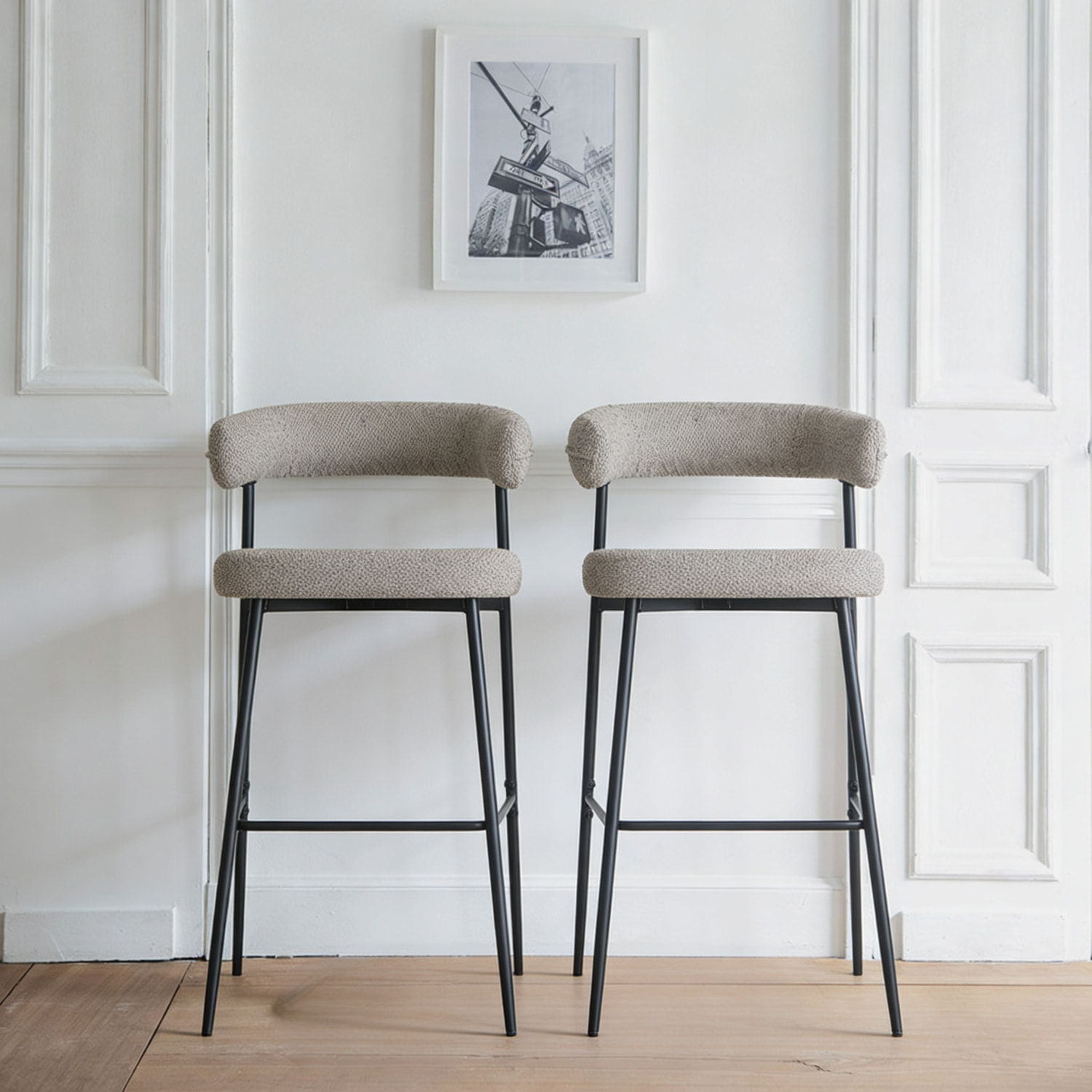 Lot de 2 tabourets de bar en tissu vert chiné THEA